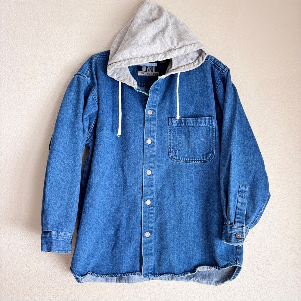 Uniform Code Denim Blue Hoodie Button-Up 100% Cotton Shirt Men’s M